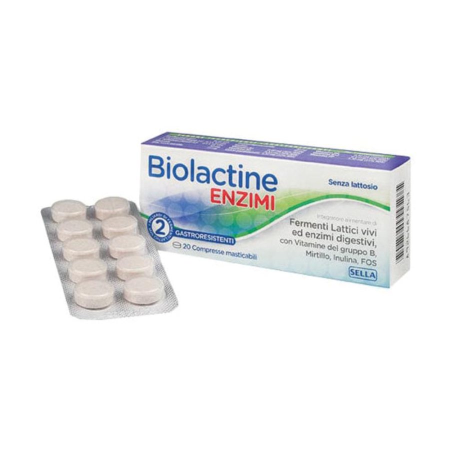 Biolactine Enzimi 20 Compresse - Integratore alimentare di fermenti lattici vivi e enzimi digestivi naturali