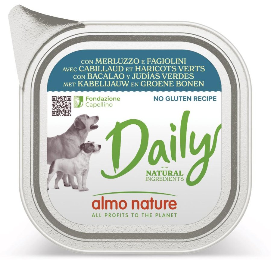 ALMO NATURE CANE DAILY ADULT MERLUZZO FAGIOLINI 100GR (vaschetta)