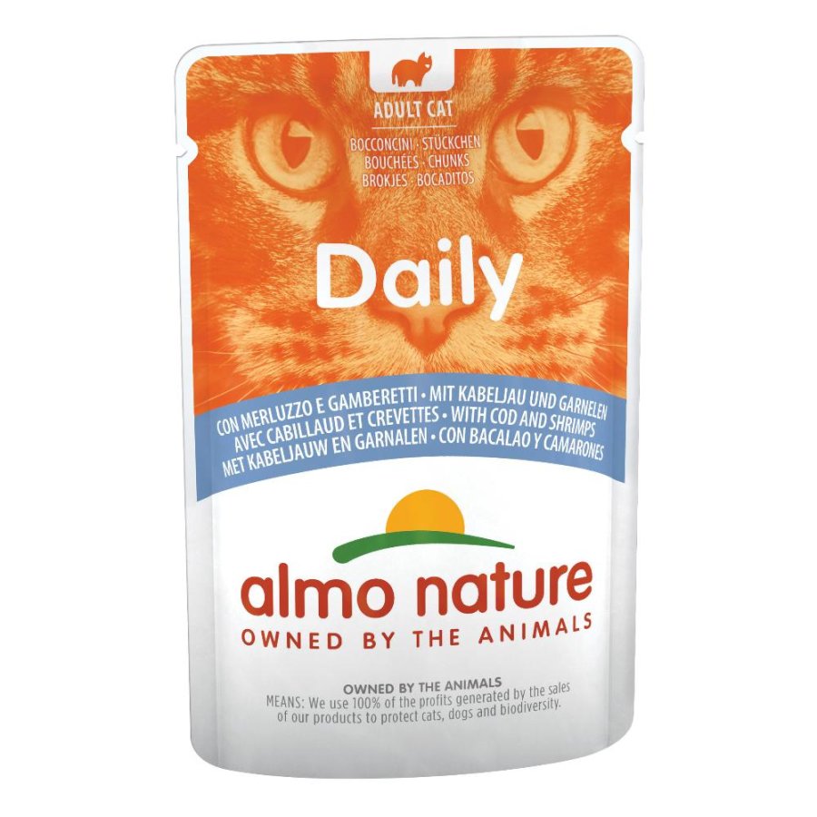 ALMO NATURE GATTO DAILY ADULT BOCCONCINI MERLUZZO GAMBERI 70GR (bustina)