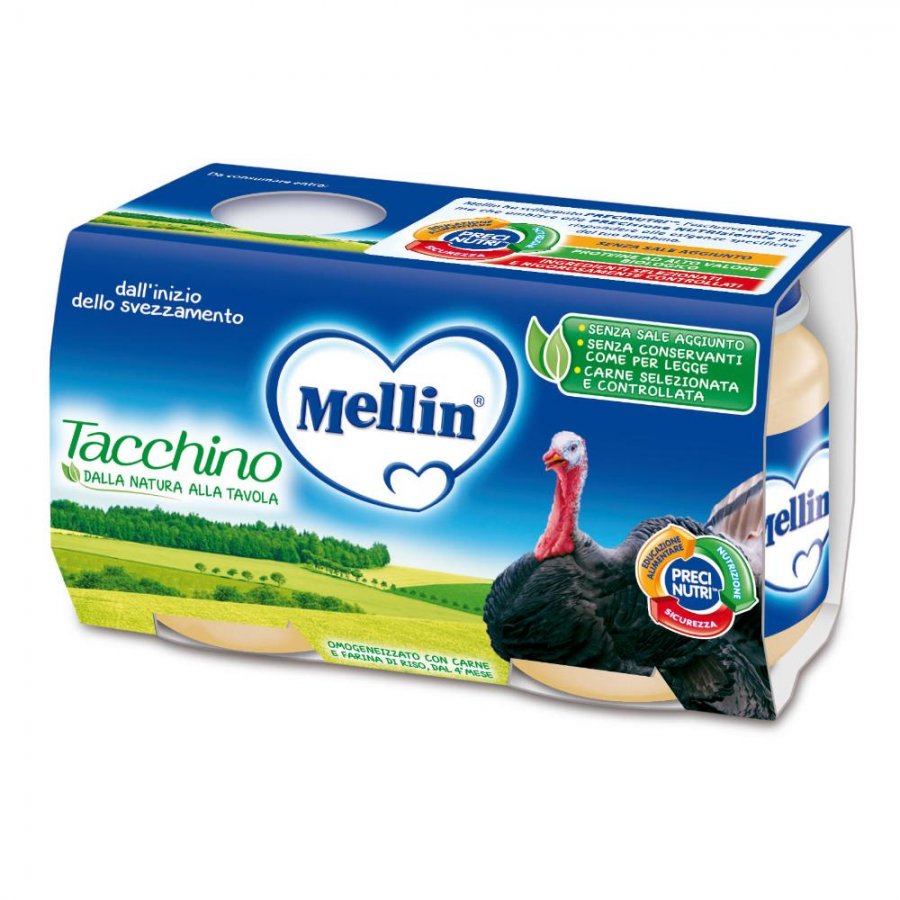 Mellin Omogenizzato Tacchino 2x120g - Alimento per l'Infanzia Senza Glutine