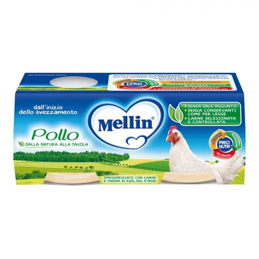 Mellin Omogenizzato Pollo 2x120g - Alimento per l'Infanzia Senza Glutine