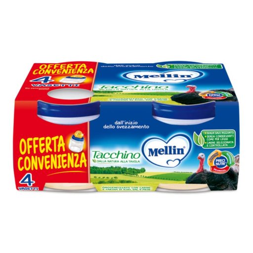 Mellin Omogeneizzato Tacchino 4x80g - Alimento per Bambini Senza Glutine