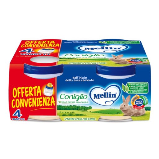 Mellin Omogeneizzato Coniglio 4X80g - Alimento per Bambini, Senza Glutine