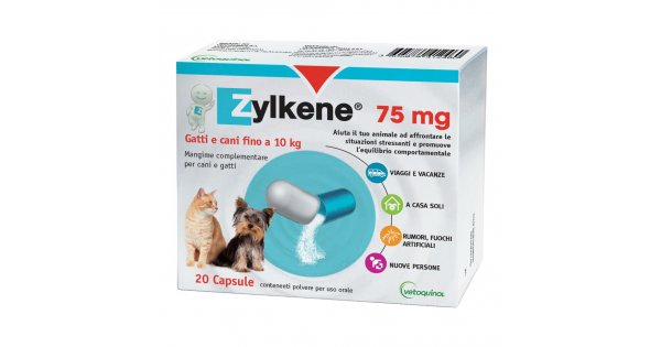 Zylkene Mangime Complementare Anti-Stress per Cani e Gatti Fino A 10 Kg 100  Capsule