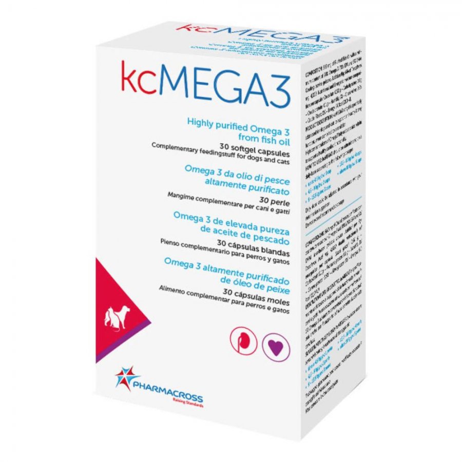 KcMega 3 Mangime Complementare Omega 3 per Cani e Gatti 30 Perle - Supporto alla Salute Cardiovascolare e Articolare