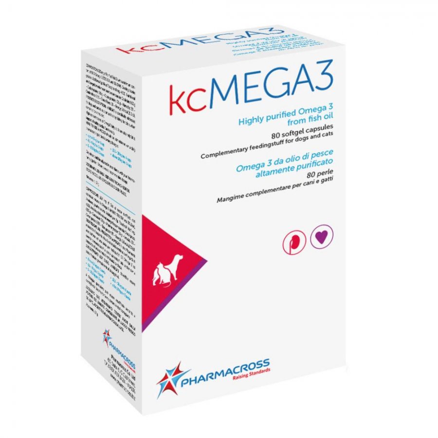 KcMega 3 Mangime Complementare Omega 3 per Cani e Gatti 80 Perle - Supporto alla Salute Cardiovascolare e Articolare