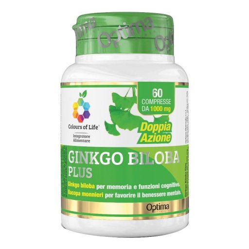 Colours of Life - Ginkgo Biloba Plus 60 Compresse - Integratore per le Capacità Cognitive e la Riduzione dello Stress