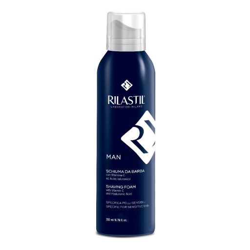 Rilastil - Man Schiuma da Barba 200ml - Schiuma per Rasatura per Pelli Sensibili con Vitamina C ed Acido Ialuronico