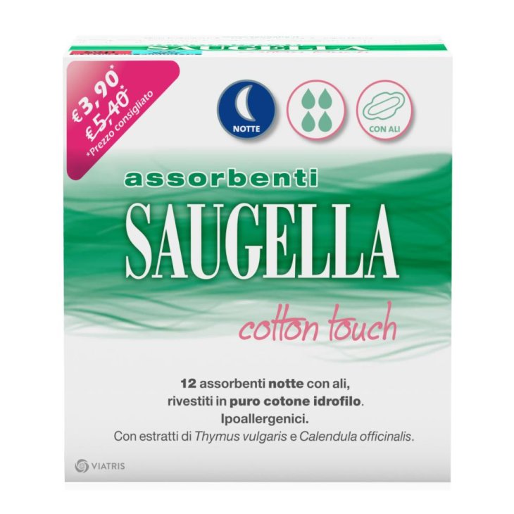 Saugella, Cotton Touch Assorbenti Esterni Notte con Ali, 12 Pezzi