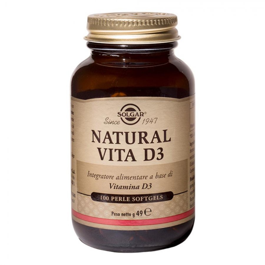 Solgar - Natural Vita D3 100 Perle Softgels - Integratore di Vitamina D3 da Fonti Naturali