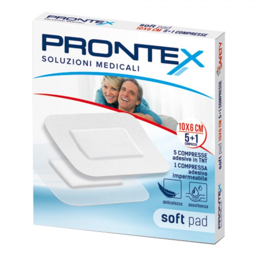 Prontex Soft Pad Compresse medicali adesive in Tnt 10x6cm (5 pezzi) + Compressa impermeabile (1 pezzi)