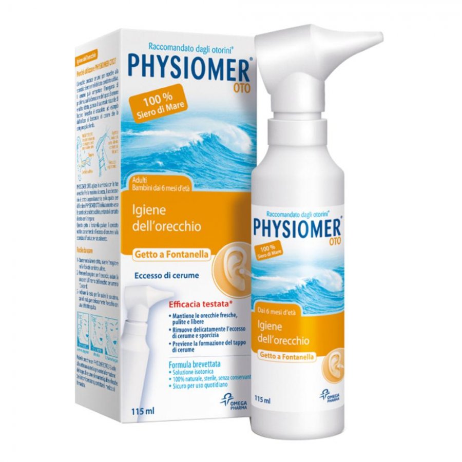 Physiomer Oto - Getto a Fontanella Spray Orecchio 115ml, Igiene Auricolare Sicura ed Efficace
