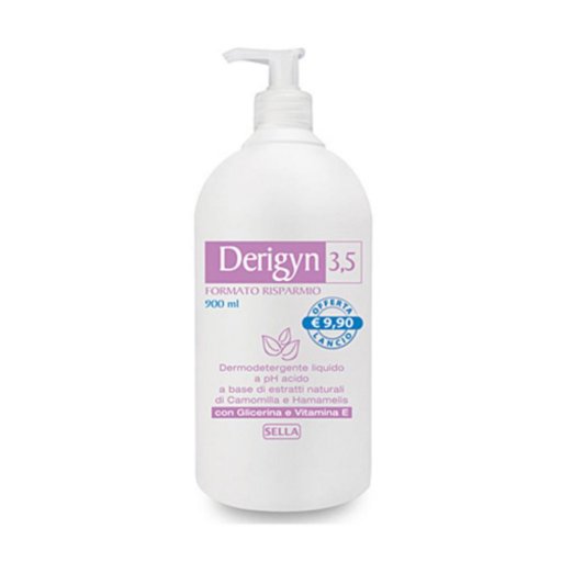 Derigyn 3,5 Formato Risparmio 900ml - Sapone Liquido pH 3,5 con Vitamina E e Camomilla