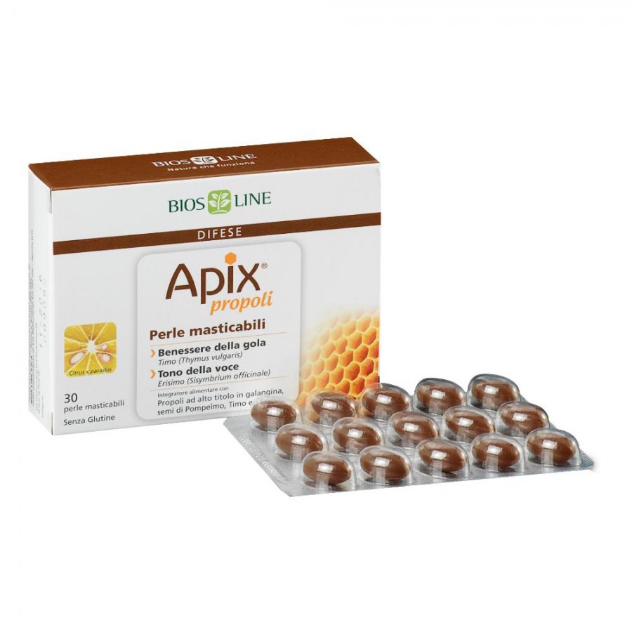 Apix Propoli 30 Perle Masticabili - Integratore per Raffreddore e Mal di Gola