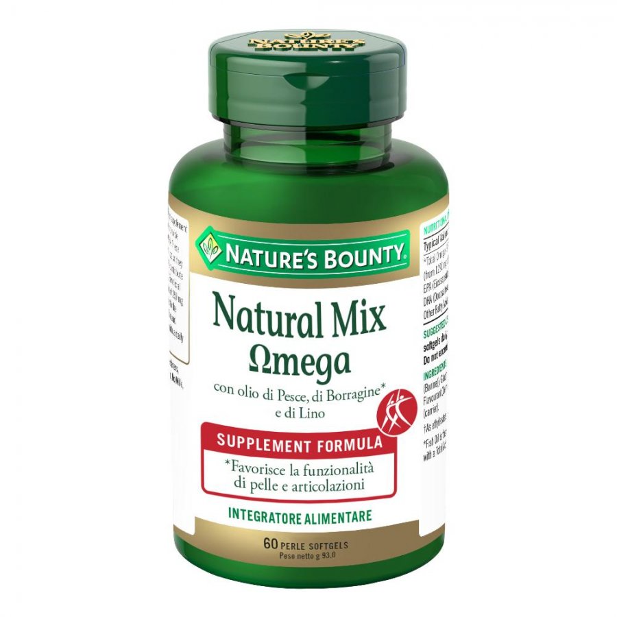Natural Mix Omega - Integratore Alimentare 60 Perle: Olio di Pesce, Semi di Lino e Borragine