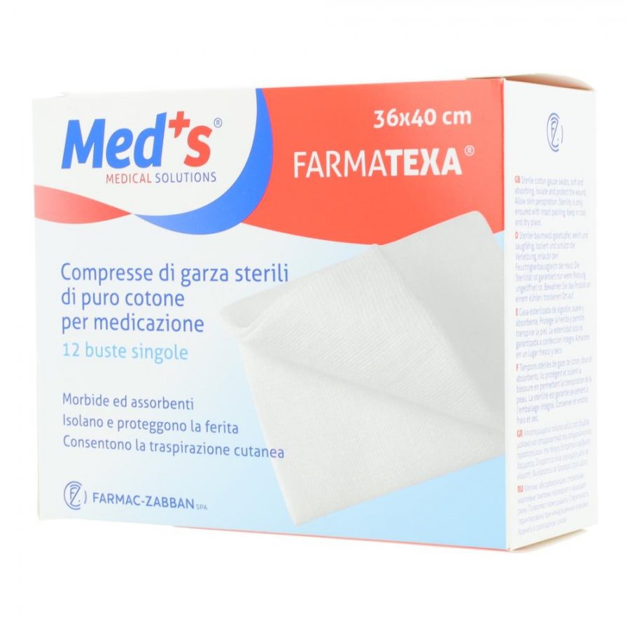 Med's FarmaTexa Compresse Di Garze Sterili Di Puro Cotone 12/8 36x40cm 12 Pezzi