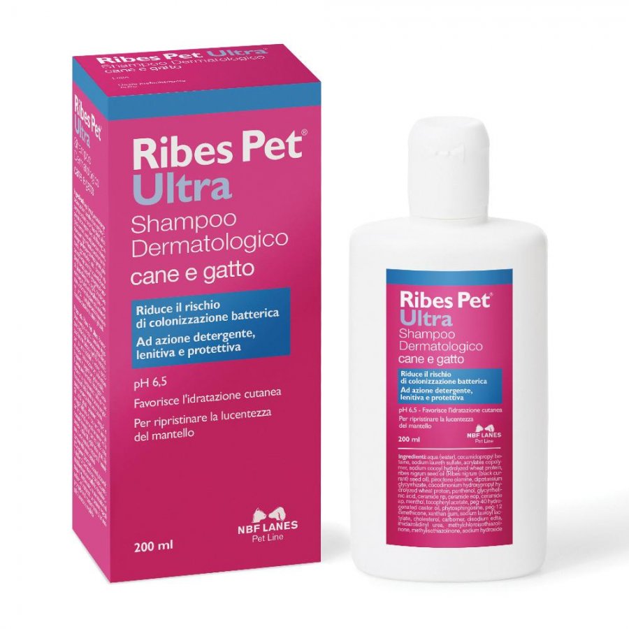 Ribes Pet Ultra Shampoo Dermatologico per Cani e Gatti 200ml - Cura della Pelle e del Mantello per Animali Domestici