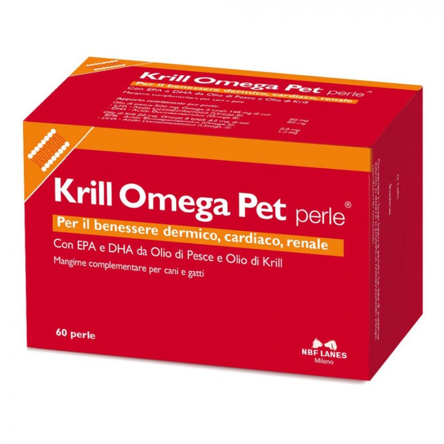 Krill Omega Pet Blister Mangime Complementare per Cani e Gatti 60 Perle - Omega-3 Essenziali per la Salute dei tuoi Animali