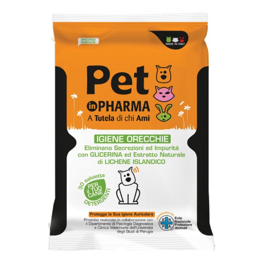 Pet In Pharma Salviette Orecchie Cani 30 Pezzi - Pulizia Efficace delle Orecchie del Tuo Cane