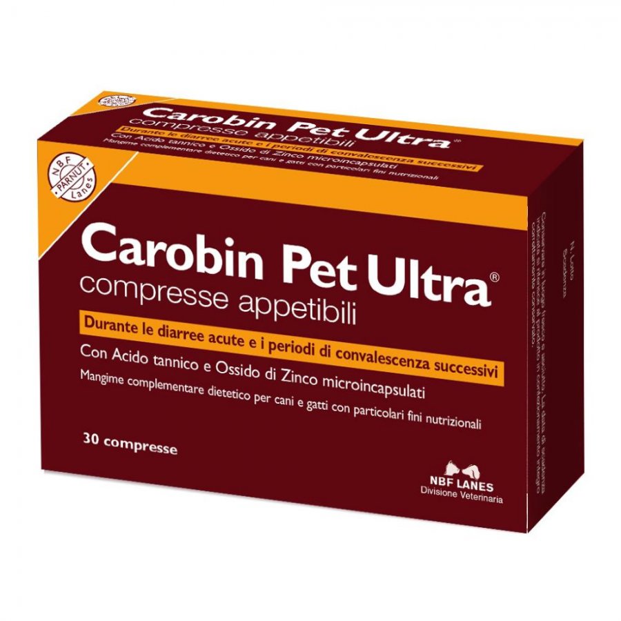 Carobin Pet Ultra 30 Compresse - Integratore Appetibile per Cani e Gatti durante le Diaree Acute