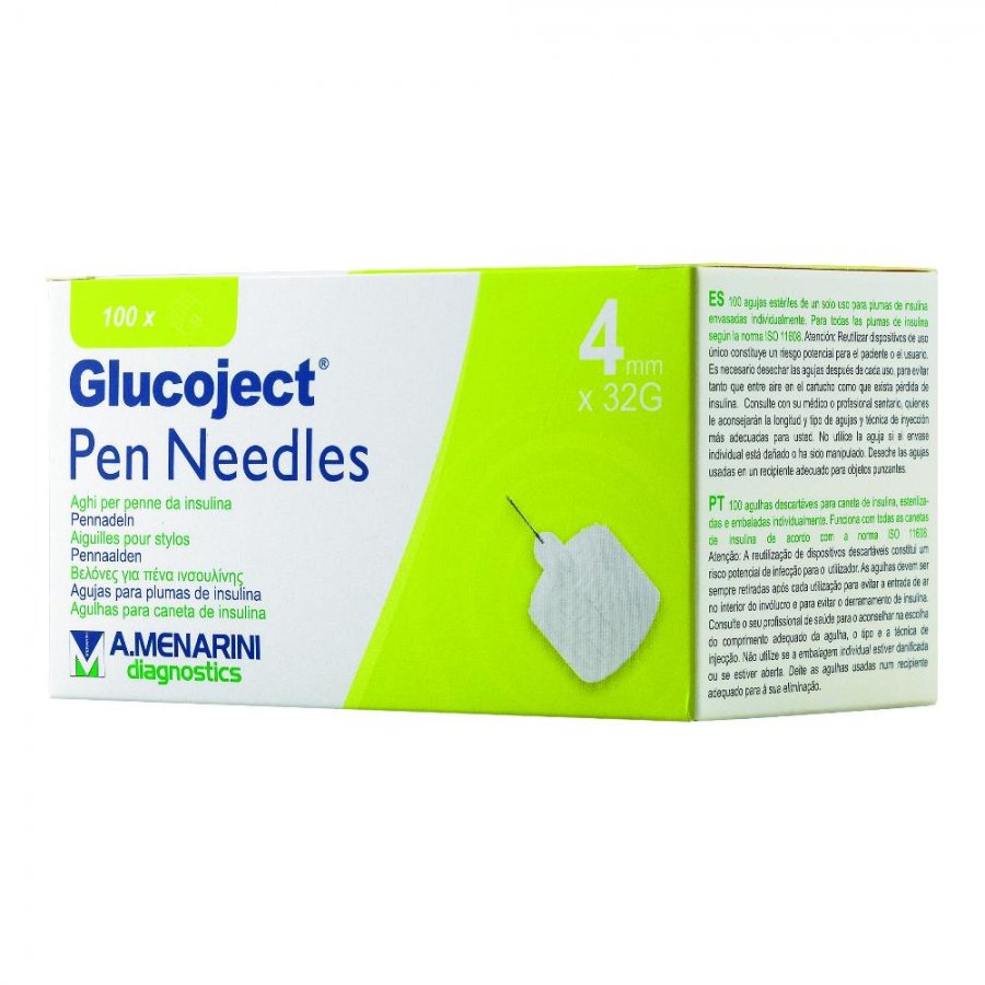 A. Menarini - Glucoject Pen Needles Aghi per Penne da Insulina 4 mm 32G 100 Pezzi - Sterili e Monouso