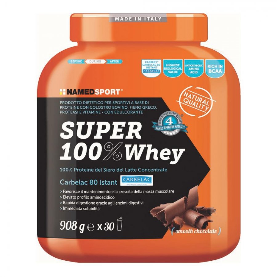 Named Sport - Super 100% Whey Smooth Chocolate 908g - Integratore Proteico a Base di Whey con Gusto Cioccolato, 908g di Pura Qualità Nutrizionale