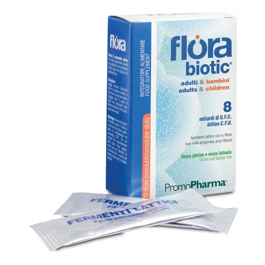 Flora Biotic 8 - Integratore Probiotico 10 Stick Orosolubili per Equilibrio Intestinale