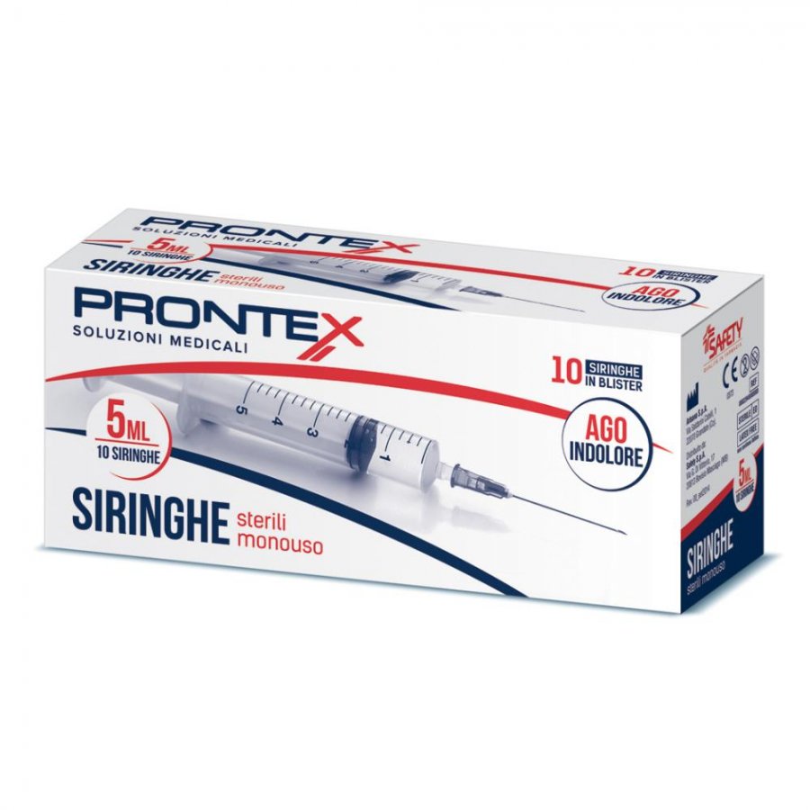 Prontex Siringhe Sterili Monouso Ago Indolore, Prontex, Siringhe Sterili, 10 Pezzi, Siringhe 5ml per Uso Medicale