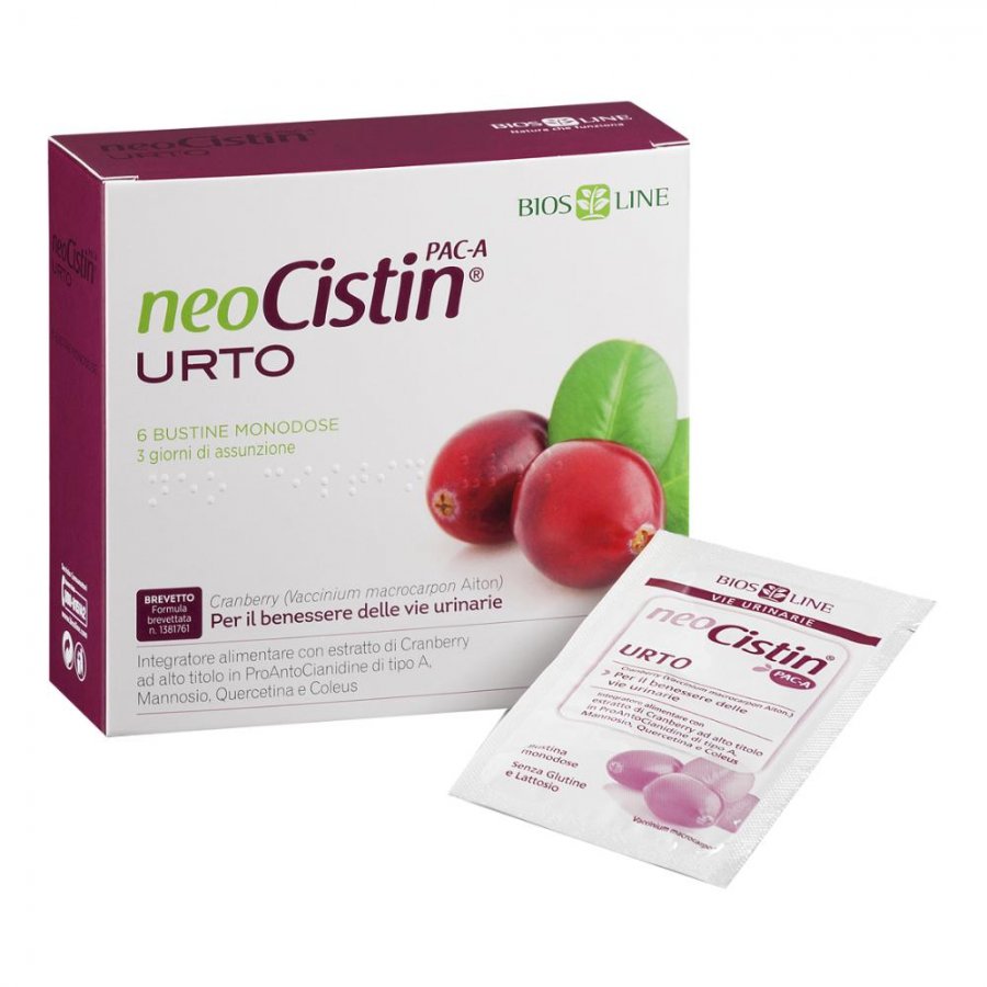 Neocistin Pac-A Urto 6 Buste - Integratore Alimentare con Estratto di Cranberry ad Alto Titolo in ProAntoCianidine di Tipo A (PAC-A), Senza Glutine