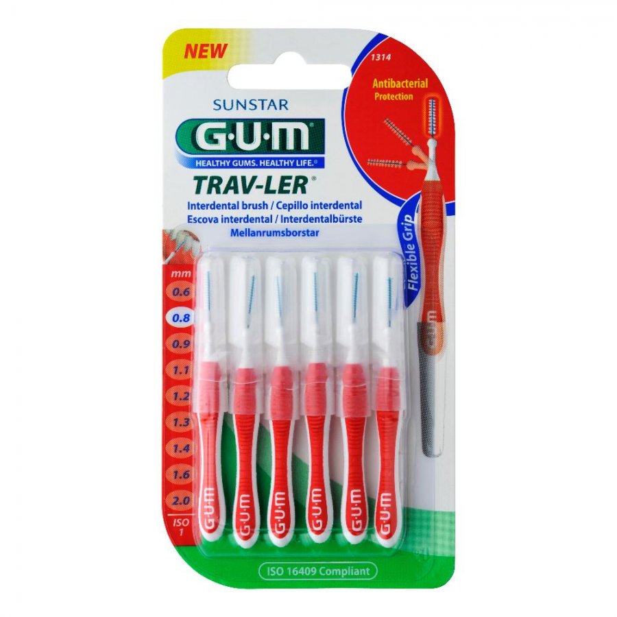 Gum Trav-Ler 0,8 Scovolino Promo 4 + 2 Pezzi - Pulizia Interdentale Avanzata e Conveniente