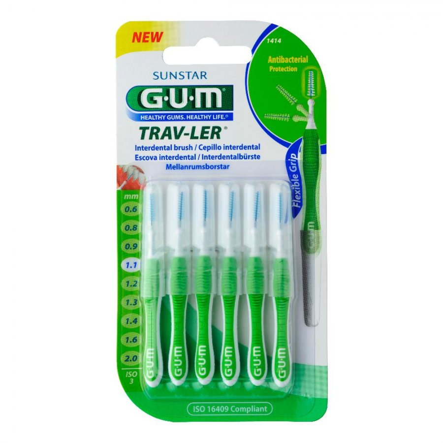 Gum Trav-Ler 1,1 Scovolino Promo 4 + 2 Pezzi - Pulizia Interdentale Avanzata per Spazi Stretti