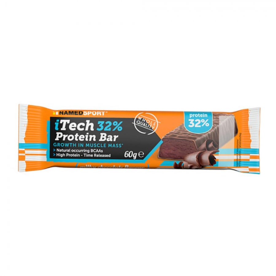 Named Sport - Itech 32% ProteinBar 60g Gusto Cioccolato al Latte - Barretta Proteica con Elevato Contenuto Proteico