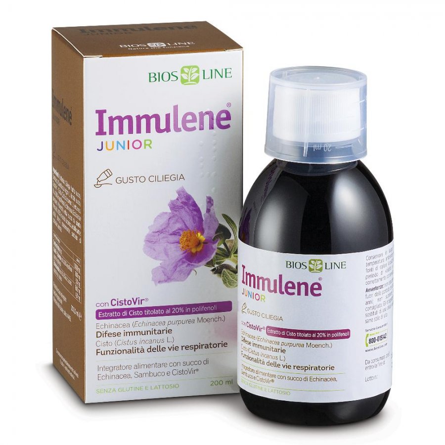 Immulene Junior Integratore Difese Immunitarie 200ml - Succo di Echinacea, Estratto di Cisto e Succo di Sambuco