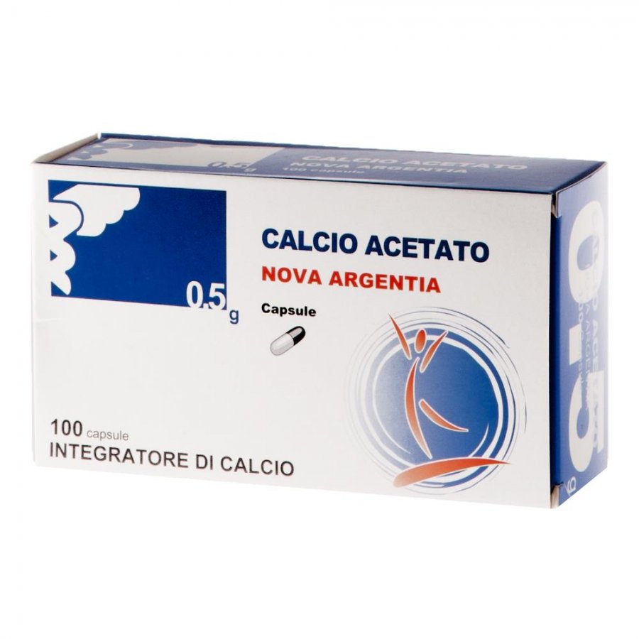 Calcio Acetato 0,5g 100 Capsule - Integratore per Metabolismo, Funzione Muscolare e Salute Ossea
