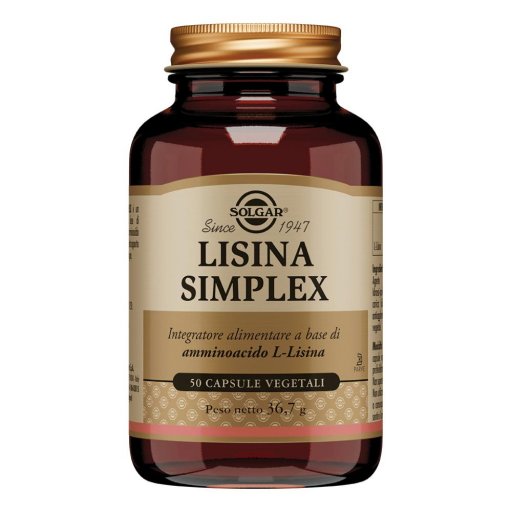 Solgar - Lisina Simplex 50 Capsule Vegetali - Integratore di Lisina per il Benessere Immunitario e del Sistema Nervoso
