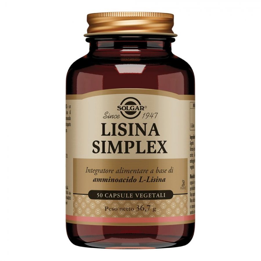 Solgar - Lisina Simplex 50 Capsule Vegetali - Integratore di Lisina per il Benessere Immunitario e del Sistema Nervoso