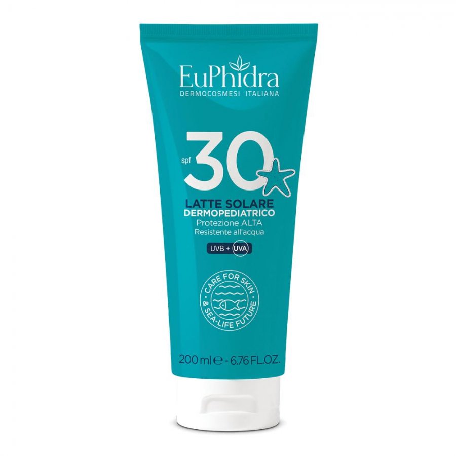 Euphidra Latte Solare Bambini SPF30 200ml - Protezione Alta, Texture Leggera e Resistente All'Acqua