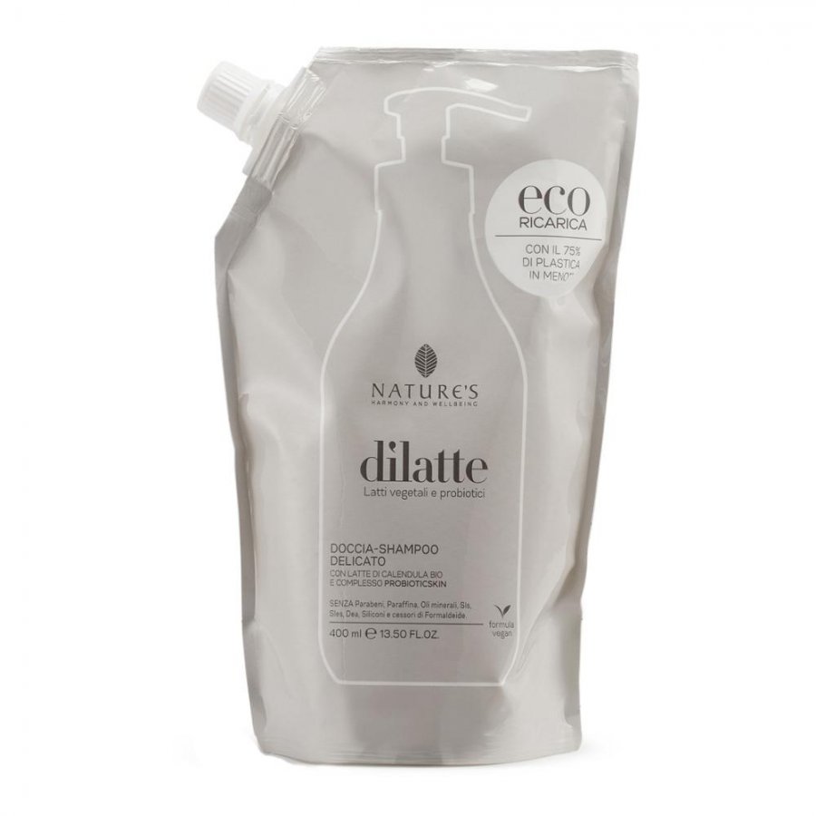 Nature's Dilatte Doccia Shampoo Ricarica 400ml - Doccia Shampoo Delicato con Latte di Nocciola e Complesso Probioticskin