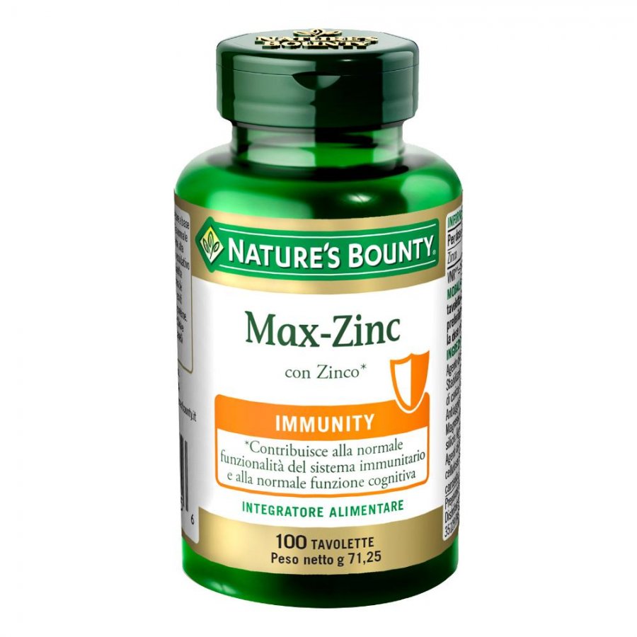 Max Zinc 100 Tavolette - Integratore di Zinco - 100 Compresse - Sistema Immunitario e Difese Naturali