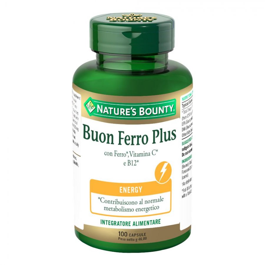 Nature's Bounty - Buon Ferro Plus con Ferro e Vitamine 100 Capsule: Integratore di Ferro e Vitamine per la Salute Ematopoietica