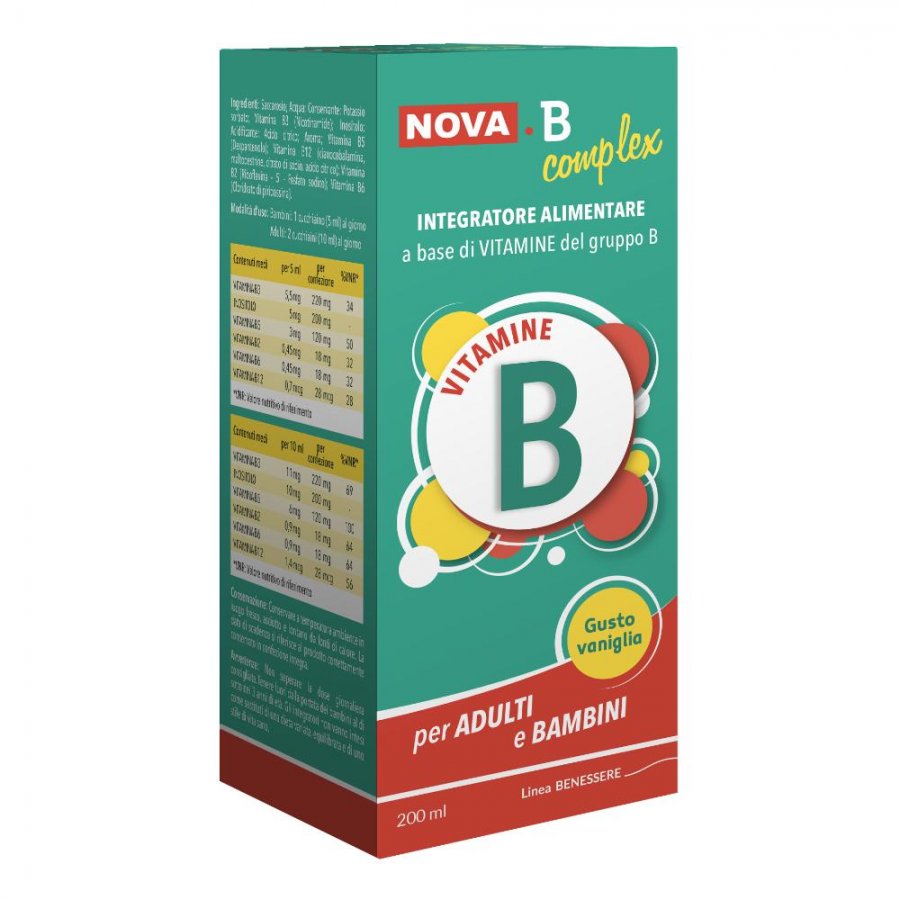 Nova B Complex Sciroppo 200ml - Integratore Vitamine B Gusto Vaniglia, Senza Glutine e Lattosio