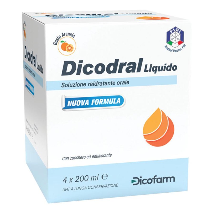 Dicodral Liquido 4x200ml - Alimento dietetico destinato a fini medici speciali - Gusto Arancia