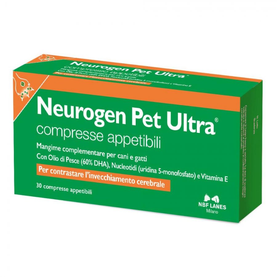 Neurogen Pet Ultra Mangime Complementare per Cani e Gatti 30 Compresse - Supporto Cognitivo per Animali Domestici Anziani