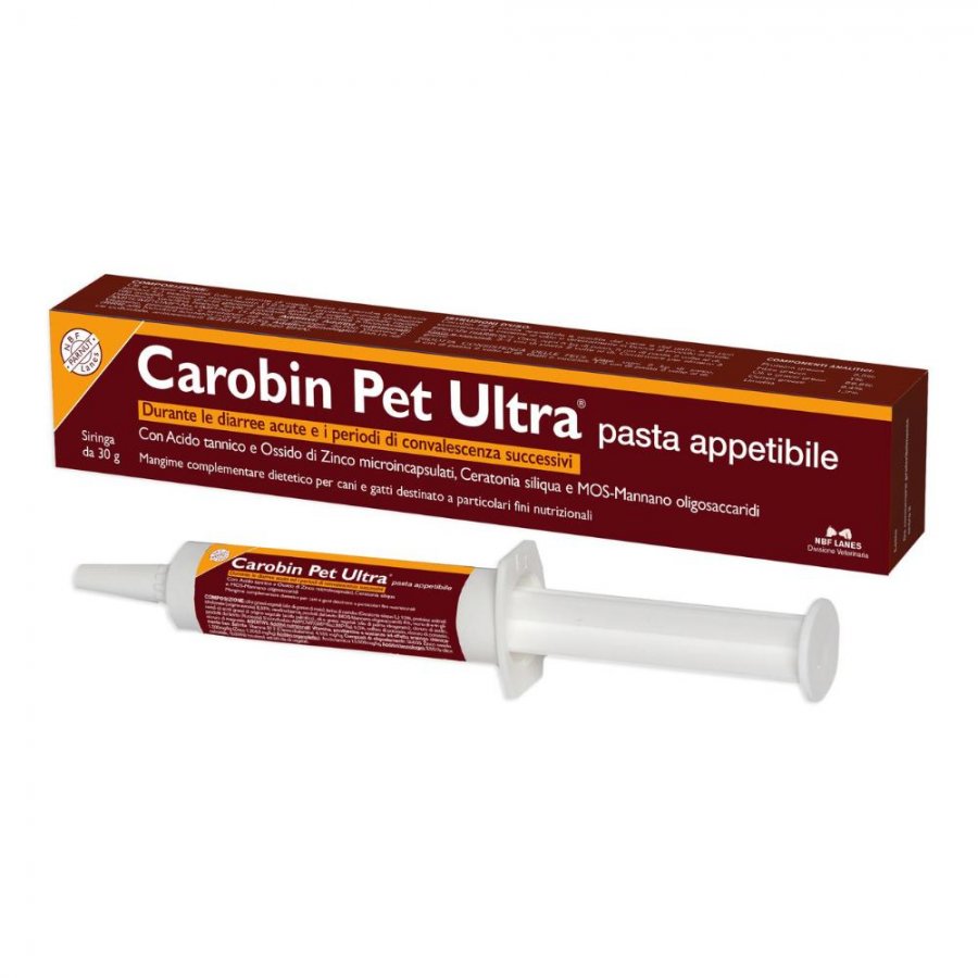 Carobin Pet Ultra 30g - Siringa di Pasta Appetibile per Cani e Gatti durante le Diarree Acute