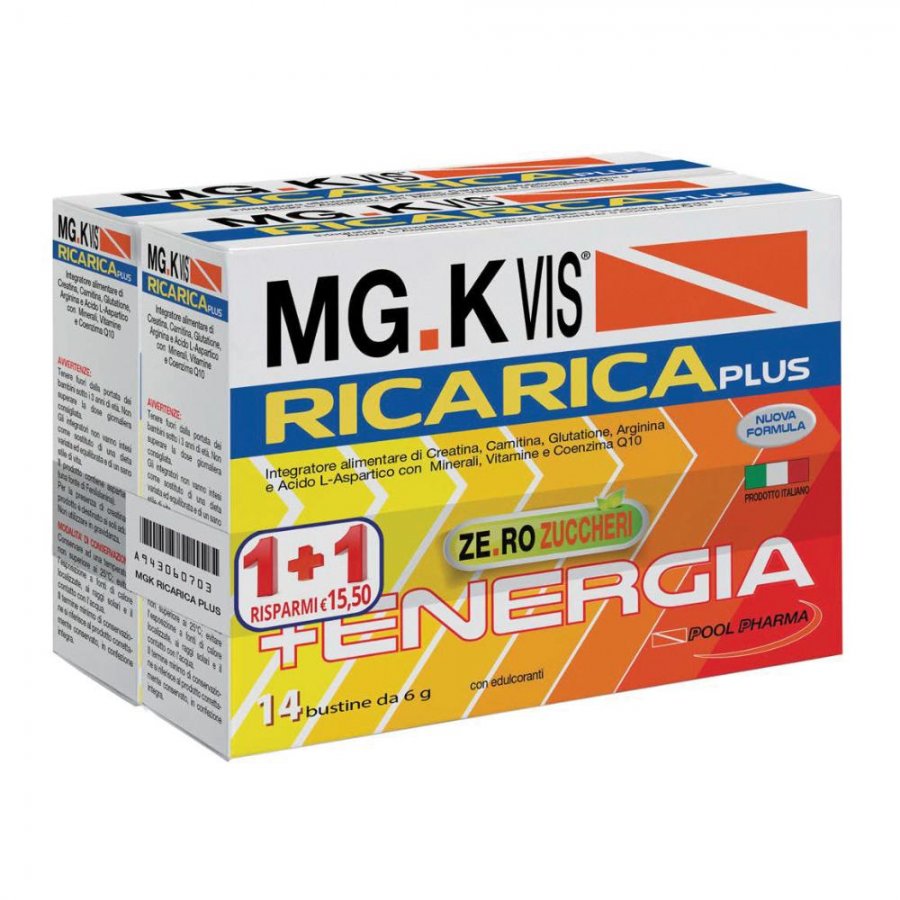 MGK Vis Ricarica Plus 14+14 Bustine - Integratore Alimentare con Creatina, Sali Minerali e Vitamine