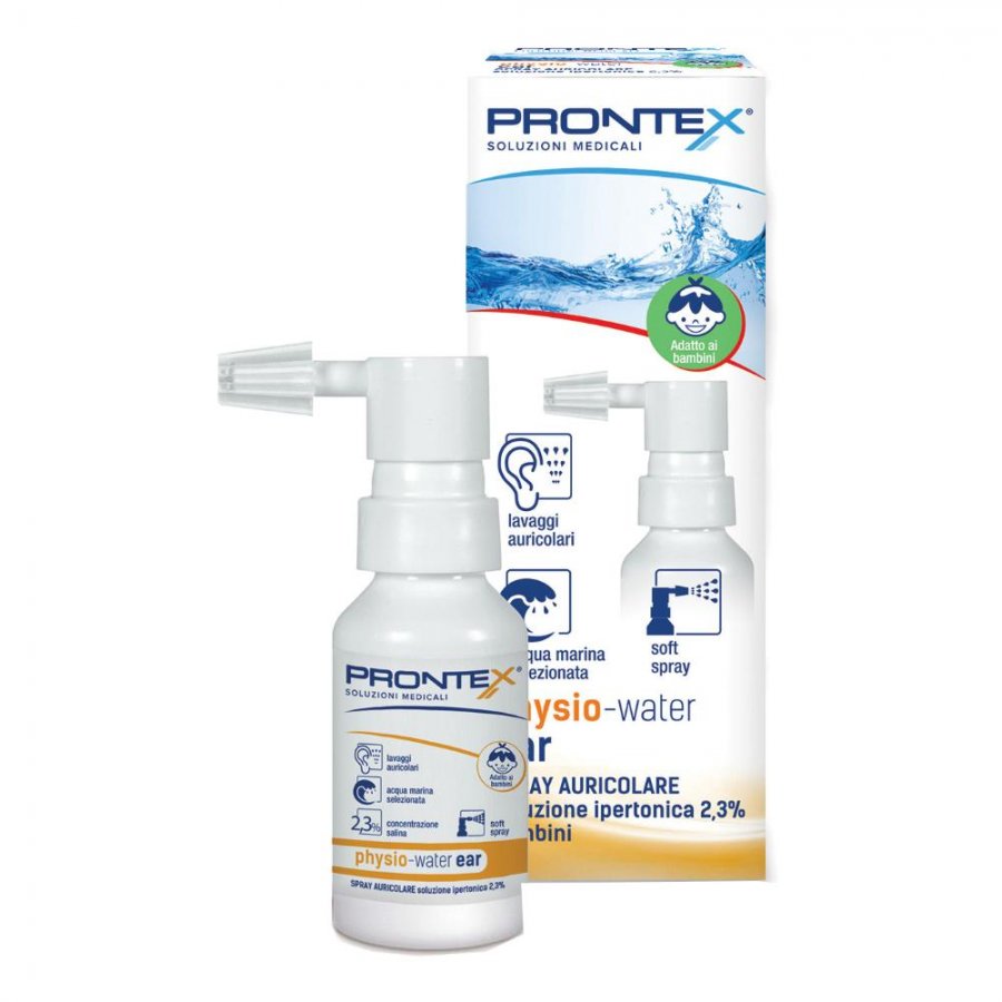 Prontex Physio-Water Ear Soluzione Ipertonica 2,3%, Spray Bambini, 50ml - Erogazione Delicata per Lavaggi Auricolari