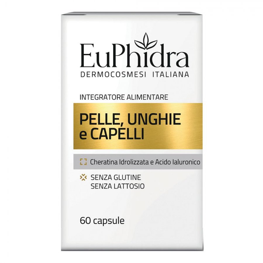 Euphidra Pelle Unghie e Capelli 60 Capsule - Integratore con Cheratina, Acido Ialuronico e Vitamine
