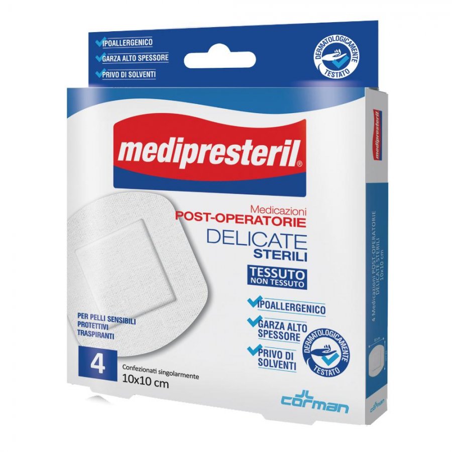 Medipresteril Medicazione Post Operatoria Delicata TNT 10x10cm 4 Pezzi - Guarigione Sicura e Protetta
