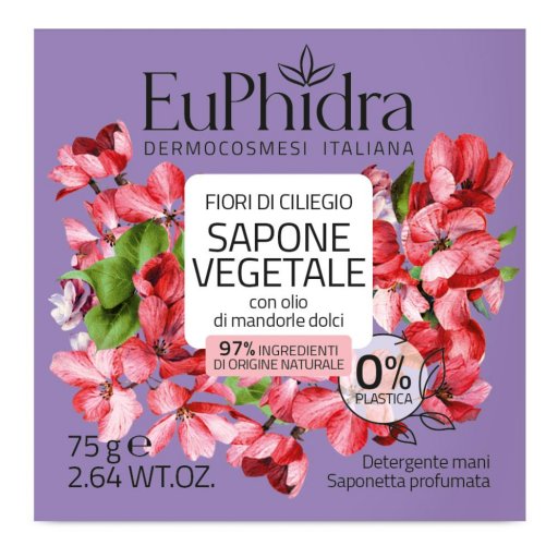 Euphidra Saponetta Vegetale Mani Fiori Di Ciliegio 75g - Sapone Vegetale per la Detersione delle Mani
