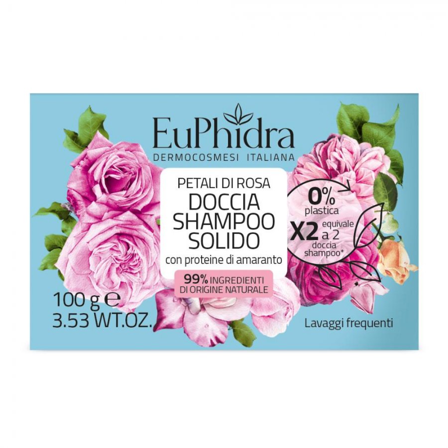 Euphidra Doccia Shampoo Solido Petali Di Rosa 100g - Doccia Shampoo Solida per Lavaggi Frequenti